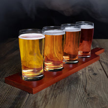 Load image into Gallery viewer, Beer Flight Glasses Set with Wooden Flight Paddle - Beer Sampler Kit
