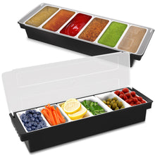 Load image into Gallery viewer, 6 Bin Iced Condiment Tray with Lid 2pk - Bar Caddy for Fruit Garnish
