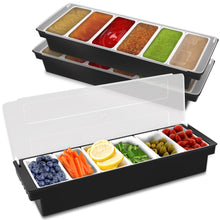 Load image into Gallery viewer, 6 Bin Iced Condiment Tray with Lid 3pk - Bar Caddy for Fruit Garnish
