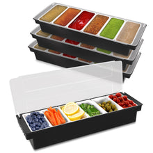 Load image into Gallery viewer, 6 Bin Iced Condiment Tray with Lid 4pk - Bar Caddy for Fruit Garnish
