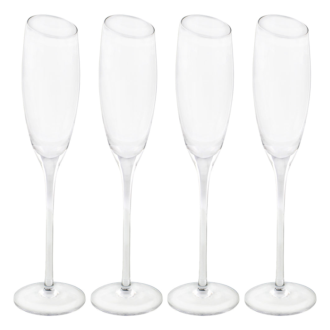 Champagne Flutes Set - 4pk Tall Slanted Edge Champagne Flute Glasses